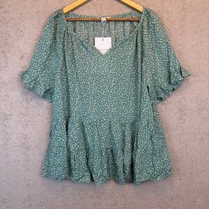 NWT BeachLunchLounge Akia Top Mint Floral Boho Blouse Size L